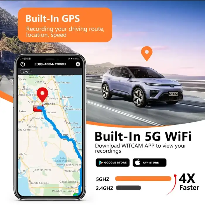 4K 3 Channel Dash Cam For Cars or 5G WIFI GPS Car Camera 3.19" Screen Night Vision Loop Recording Dashcam Car Black Box ZD80+64G