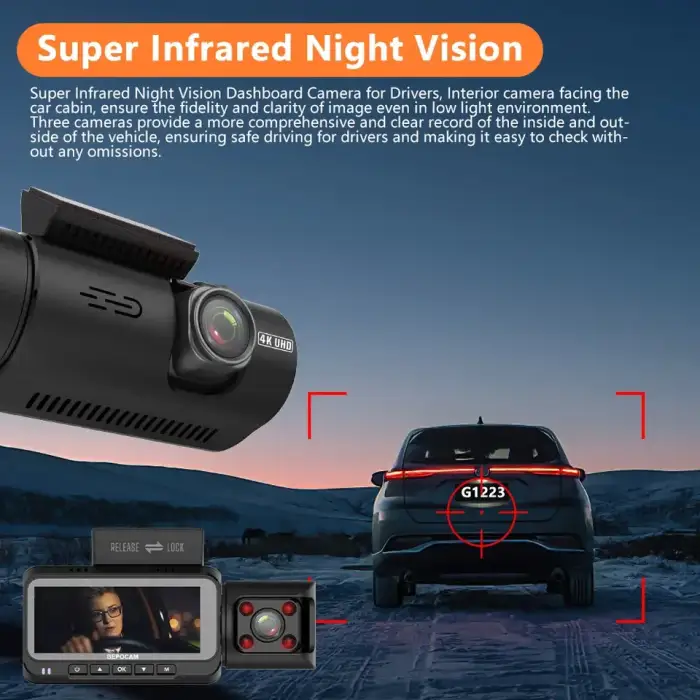 4K 3 Channel Dash Cam For Cars or 5G WIFI GPS Car Camera 3.19" Screen Night Vision Loop Recording Dashcam Car Black Box ZD80+64G