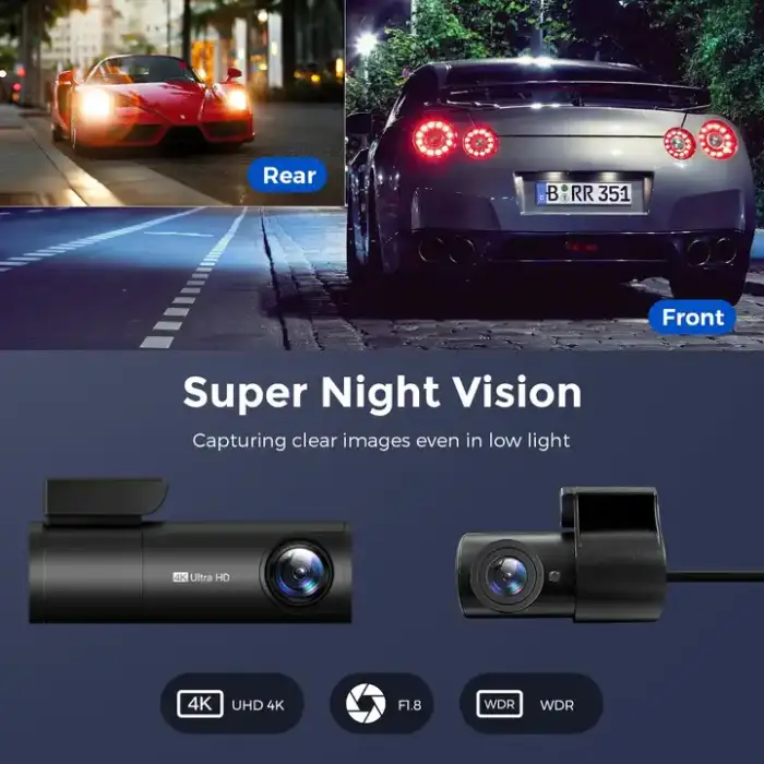 Night Vision 4K Front and Rear Dash Cam with GPS WDR Voice Control WiFi Hidden Video Recorder M300S