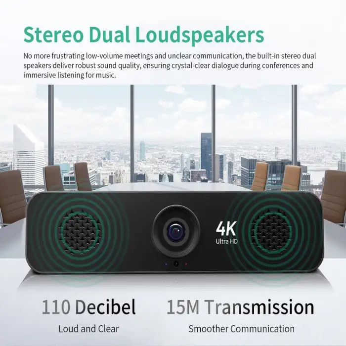All in One 4K Ultra HD Camera Support 3x Optical Zoom with Omnidirectional Sound Pickup for Online Meeting or Live Streaming
