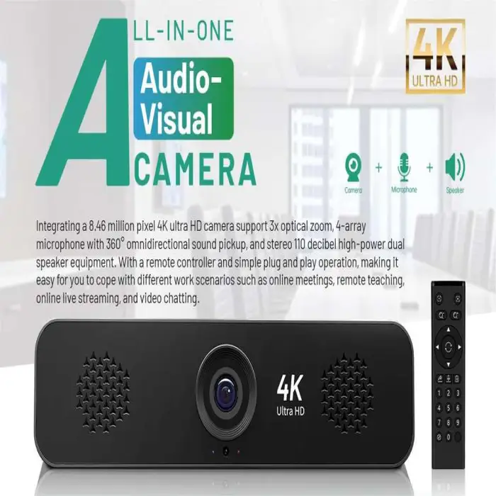 All in One 4K Ultra HD Camera Support 3x Optical Zoom with Omnidirectional Sound Pickup for Online Meeting or Live Streaming