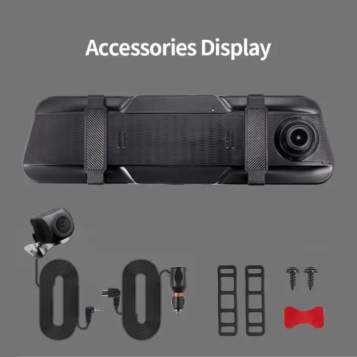 Backup Camera 10" DVR Mirror Dash Cam Touch Screen 1080P Rearview Front and Rear Dual Lens with Waterproof Reversing Camera