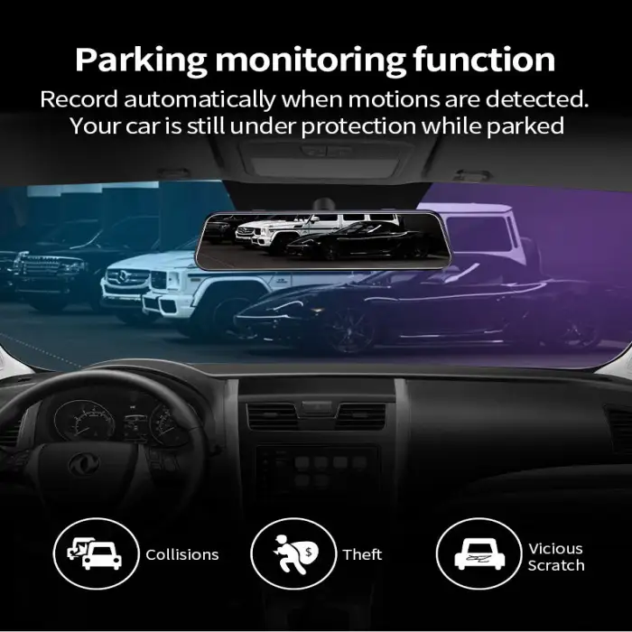 Backup Camera 10" DVR Mirror Dash Cam Touch Screen 1080P Rearview Front and Rear Dual Lens with Waterproof Reversing Camera