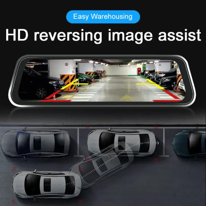 XYD 9.66'' Mirror Dash Cam Backup Camera Full HD Smart Rearview Mirror for Cars Trucks 1080P Front and Rear View Dual Cameras 5W