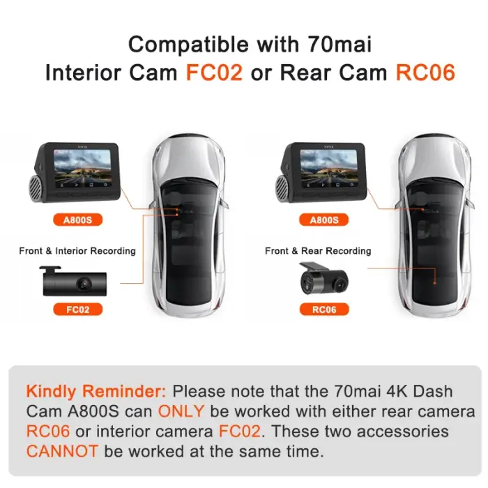 Built-in GPS Wifi Dual Camera Car DVR Video Camera Dashcam 70 Mai Black Box A800s 4k Front and Rear Dash Cam