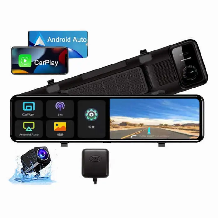 12 Inch 4K+1080P Car DVR Carplay Android Auto WIFI GPS Dual Dash Cam Front and Rear 4K for Car Cam Rear Camera Auto Recorder