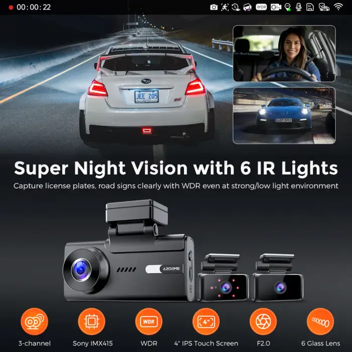 Wifi 2024 AZDOME M580 5K Two Dash Cam Front and Rear 4k Car Cameras Car Black Box Dashcam with GPS Sony IMX415 Chip
