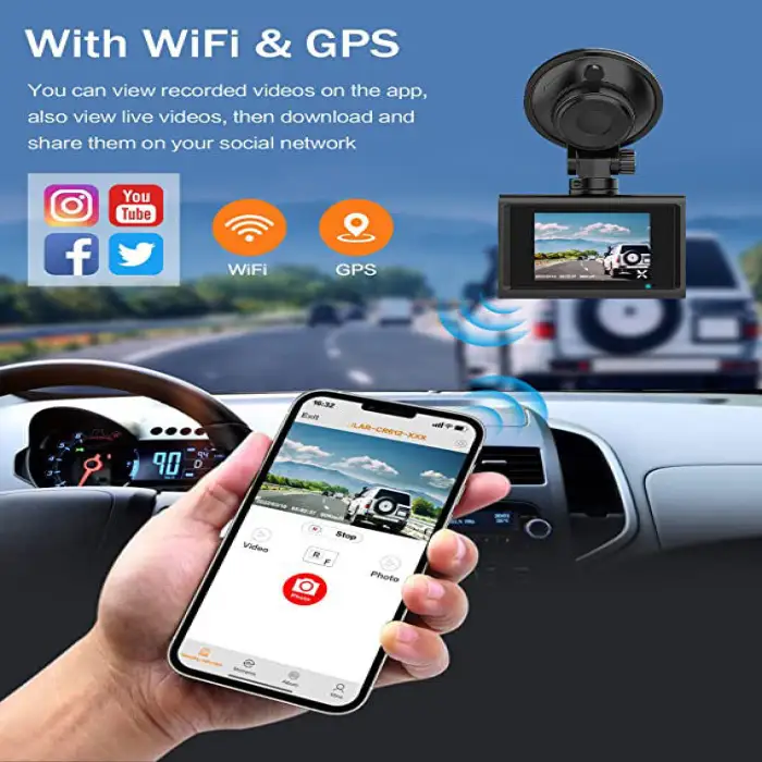 4K Dash Cam Front and Rear with WiFi Dash Cam for Car Dash Cam, GPS Night Vision