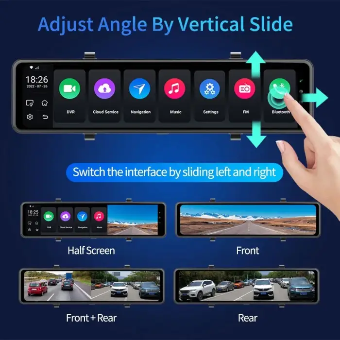 Car DVR Front and Rear 4k Dash Cam Dual Screen HD 1080P Rear View Mirror Multimedia Video Recorder Wireless CarPlay&Android Auto