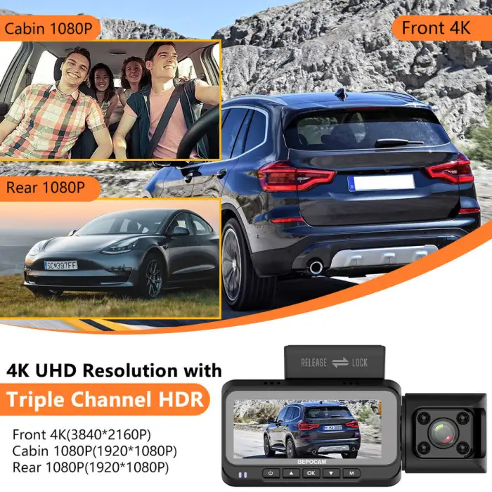 3 Channel 4K Dash Cam Front and Rear Interior Car Camera SONY STARVIS2 678 Sensor 5GHz WiFi GPS HDR Car DVR Video Recorder ZD80B