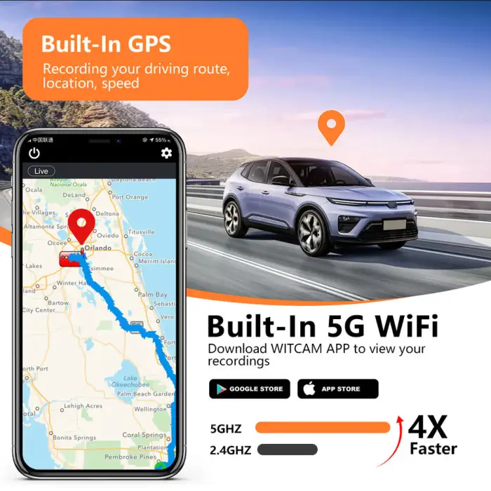 3 Channel 4K Dash Cam Front and Rear Interior Car Camera SONY STARVIS2 678 Sensor 5GHz WiFi GPS HDR Car DVR Video Recorder ZD80B