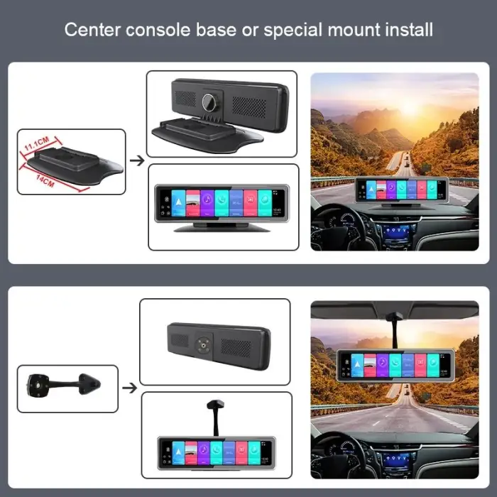 12 Inch 720P Touch Screen 4 Cams Way Channel CHS 360 Degree Car Dash Camera Video Recorder with Rear View Mirror 4 Split Display