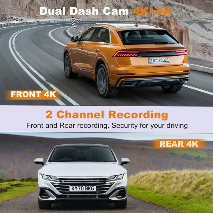 3.19'' Screen Dashcam 4K Front and 4K Rear Dashcam with Wifi GPS HDR Dash Cam Car Dvr 24H Parking Camera ZD72P+HW