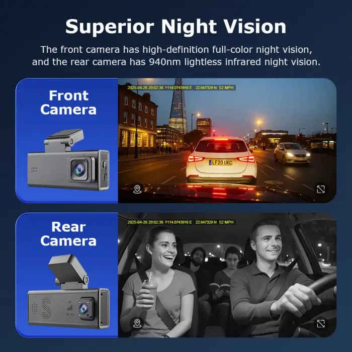 Car Guard Camera 24/7 Parking Radar Detection Front and Rear 6MP Car GPS Night Vision 4G APP Control Live Recorder