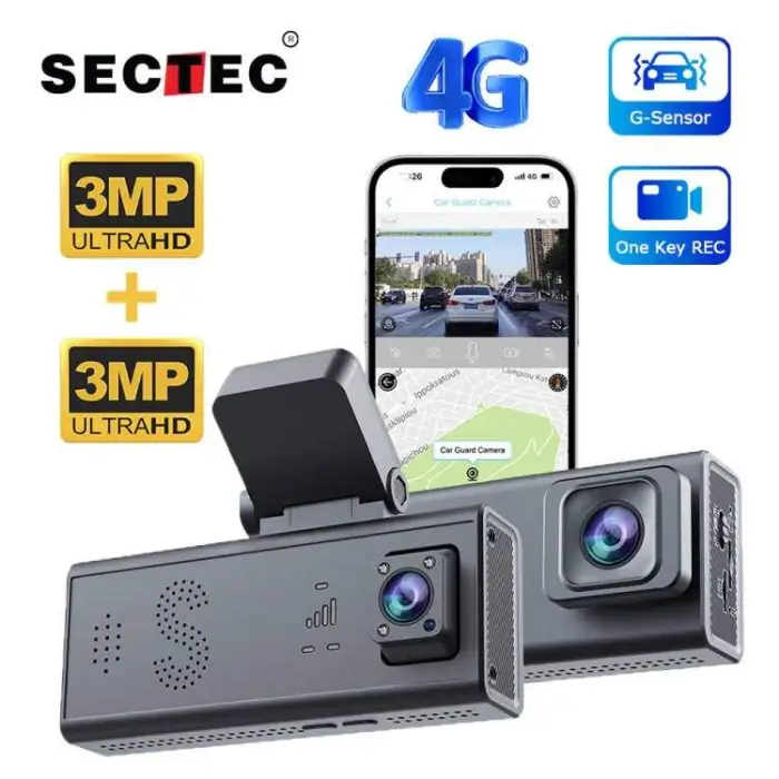Car Guard Camera 24/7 Parking Radar Detection Front and Rear 6MP Car GPS Night Vision 4G APP Control Live Recorder