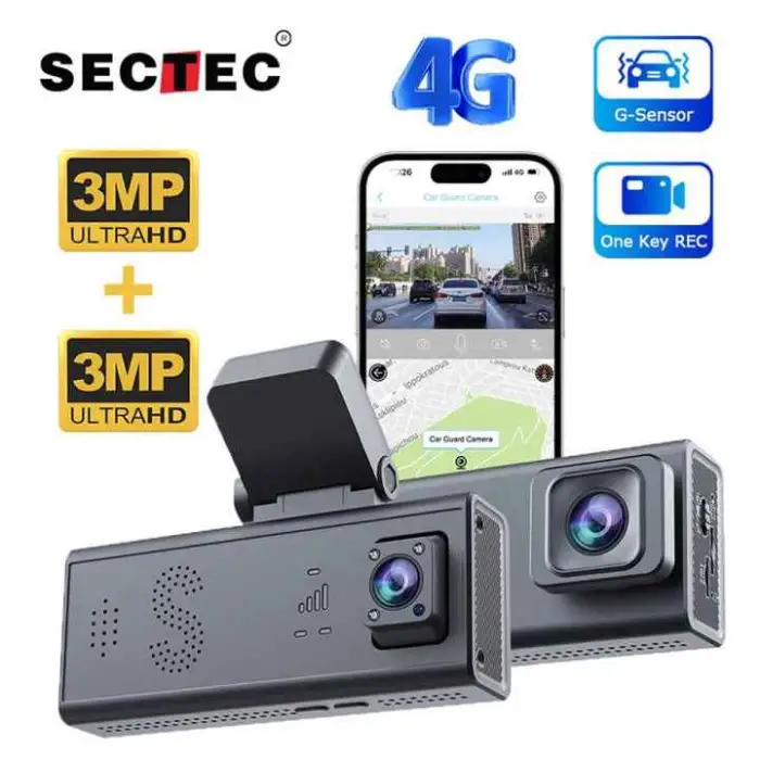 Car Guard Camera 24/7 Parking Radar Detection Front and Rear 6MP Car GPS Night Vision 4G APP Control Live Recorder
