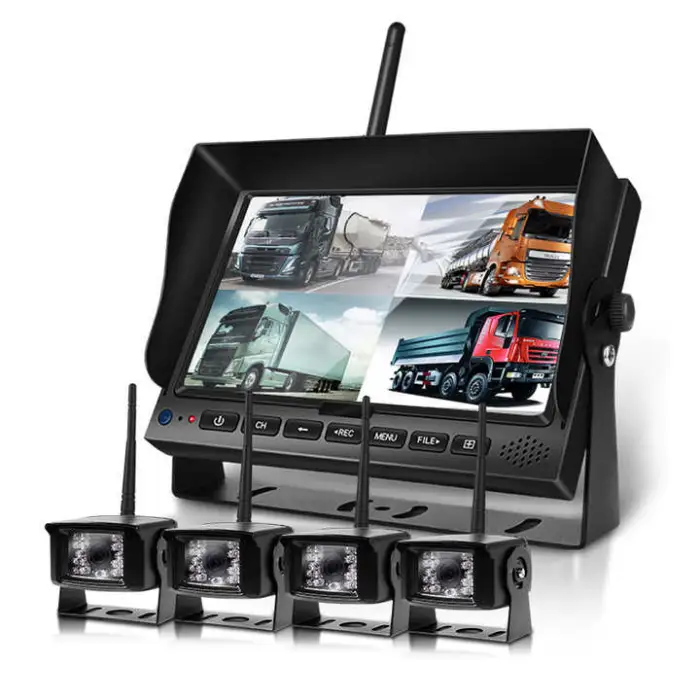 2.4G 1080P Digital Wireless Camera System Reversing Aid Heavy Truck MDVR 256GB Quad Screen with 4PCS Wireless Backup Camera