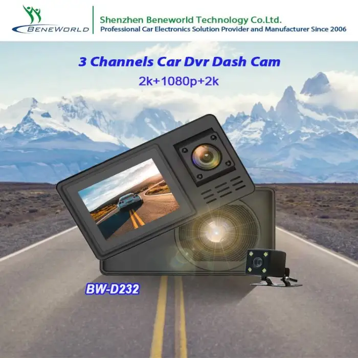 2 Inch Dash Cam 4k Front and Rear 3 Channel Front and Rear 4K Recording Video Dash Cam 4k with Gps Car Camera Black