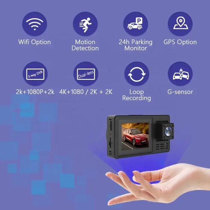 2 Inch Dash Cam 4k Front and Rear 3 Channel Front and Rear 4K Recording Video Dash Cam 4k with Gps Car Camera Black