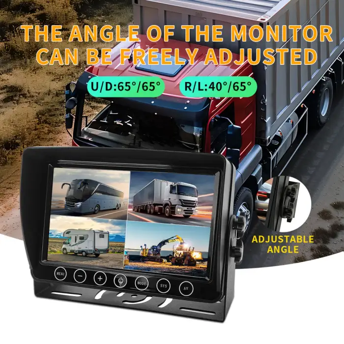 Quad Screen Backup DVR Record Camera System and 4CH 7/9Inch AHD Monitor Kit for Trucks and Heavy Machinery