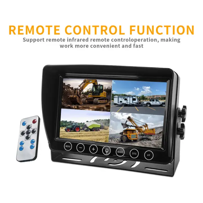 Quad Screen Backup DVR Record Camera System and 4CH 7/9Inch AHD Monitor Kit for Trucks and Heavy Machinery