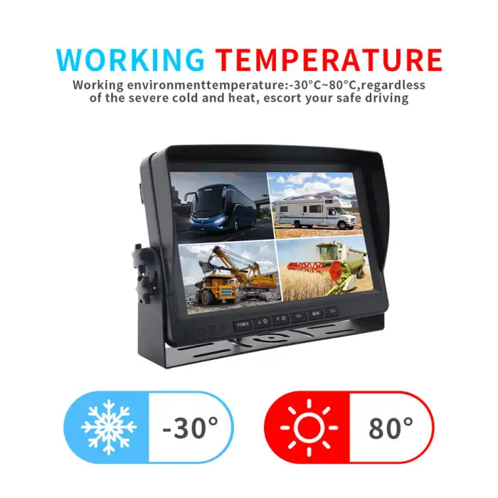 Quad Screen Backup DVR Record Camera System and 4CH 7/9Inch AHD Monitor Kit for Trucks and Heavy Machinery