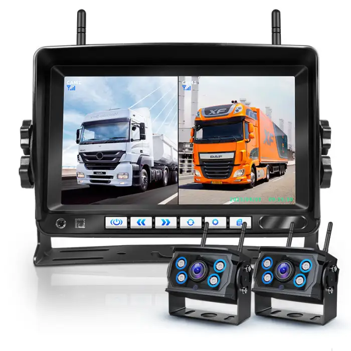 1080P Stable Performance Truck DVR 7'' IPS Quad Screen with 4PC Cordless Camera Dual Antenna Digital Wireless Backup Camera Kit