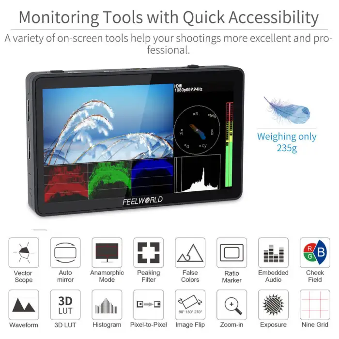 FEELWORLD F6 PLUS V2 6 Inch 3D LUT Touch Screen Camera Monitor IPS FHD1920x1080 Support 4K Dslr Field Monitor