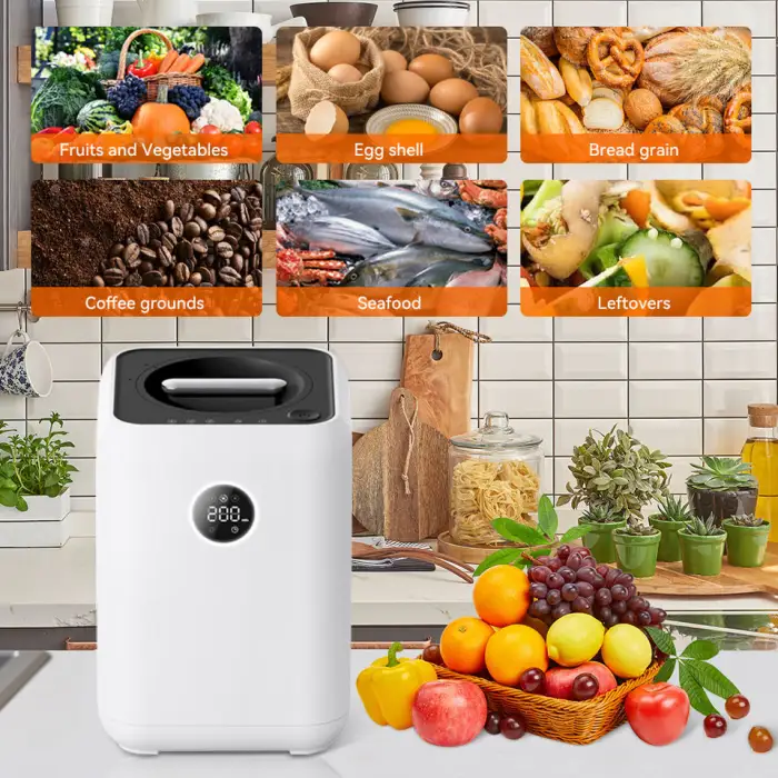 Black Electric Kitchen Waste Composting Machine Food Waste Disposer with Automatic Garbage Disposal Function