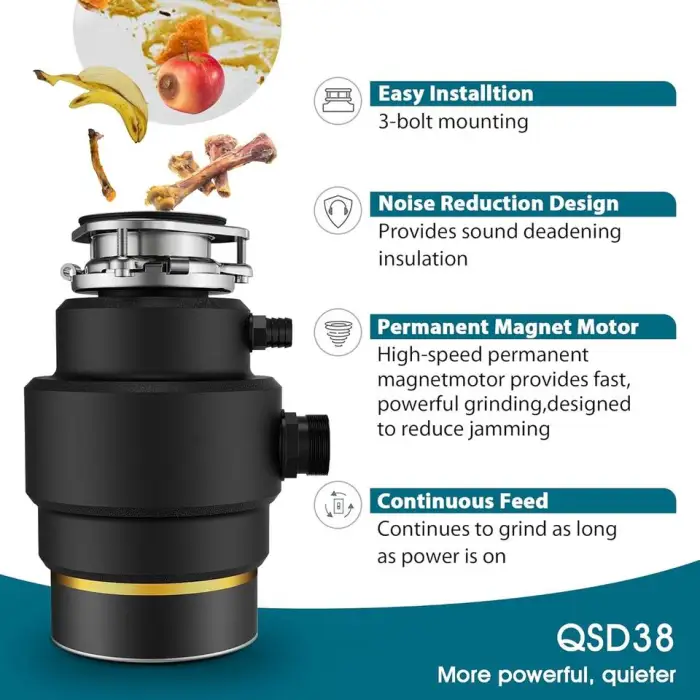 3/4 HP Garbage Disposal Equipment Food Waste Disposer Kitchen Household Garbage Disposal with Stainless Steel Grinding Chamber
