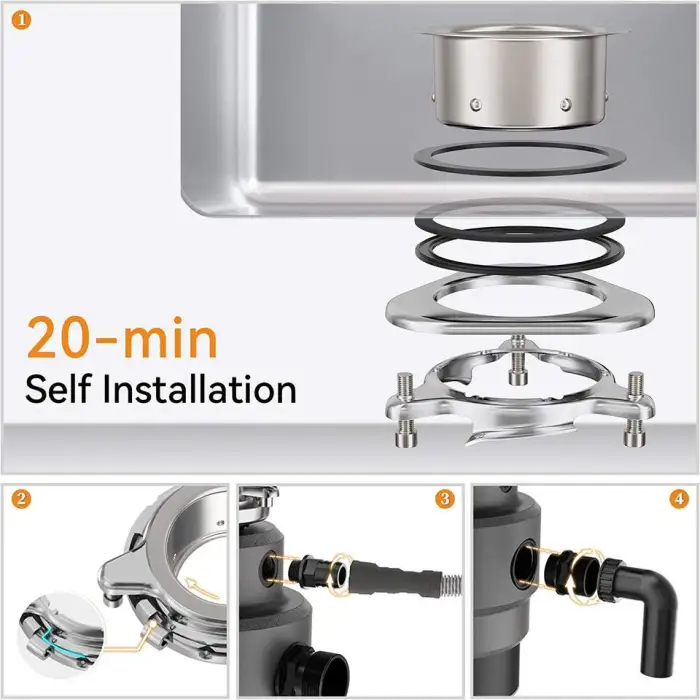 3/4 HP Garbage Disposal Equipment Food Waste Disposer Kitchen Household Garbage Disposal with Stainless Steel Grinding Chamber