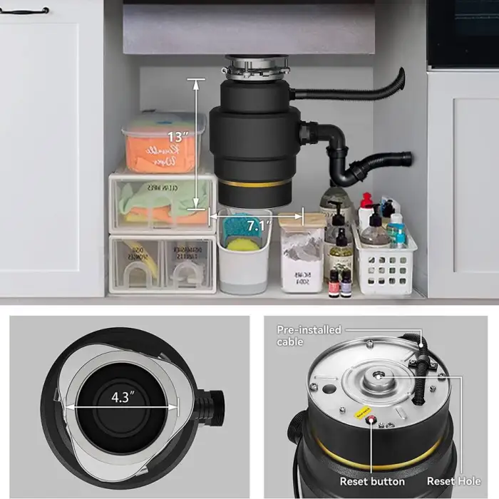 3/4 HP Garbage Disposal Equipment Food Waste Disposer Kitchen Household Garbage Disposal with Stainless Steel Grinding Chamber