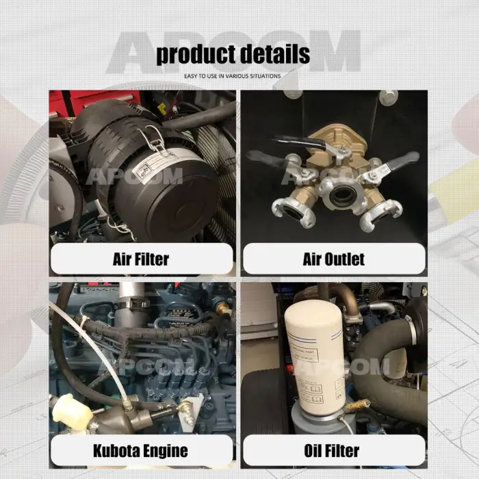 APCOM 190 200 350 185 Cfm diesel Screw air Compressor diesel Engine 175cfm 185cfm 190cfm 200cfm 210cfm 350cfm for Jack Hammer