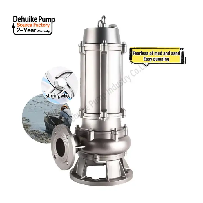DEHUIKE Heavy Duty Stainless Steel Non-clog Submersible Mud Centrifugal Sewage Dirty Water Pump