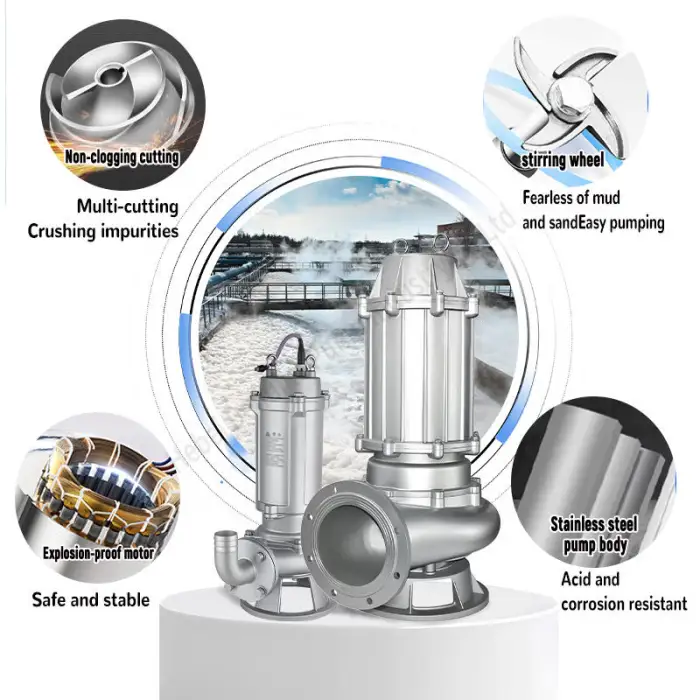 DEHUIKE Heavy Duty Stainless Steel Non-clog Submersible Mud Centrifugal Sewage Dirty Water Pump