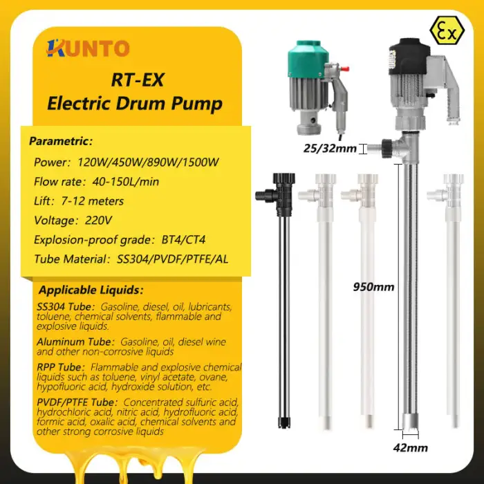 Barrel Electric Ex Chemical Diesel Drum Pump Flame Explosion Proof Electric Barrel Pump for Fuel Diesel