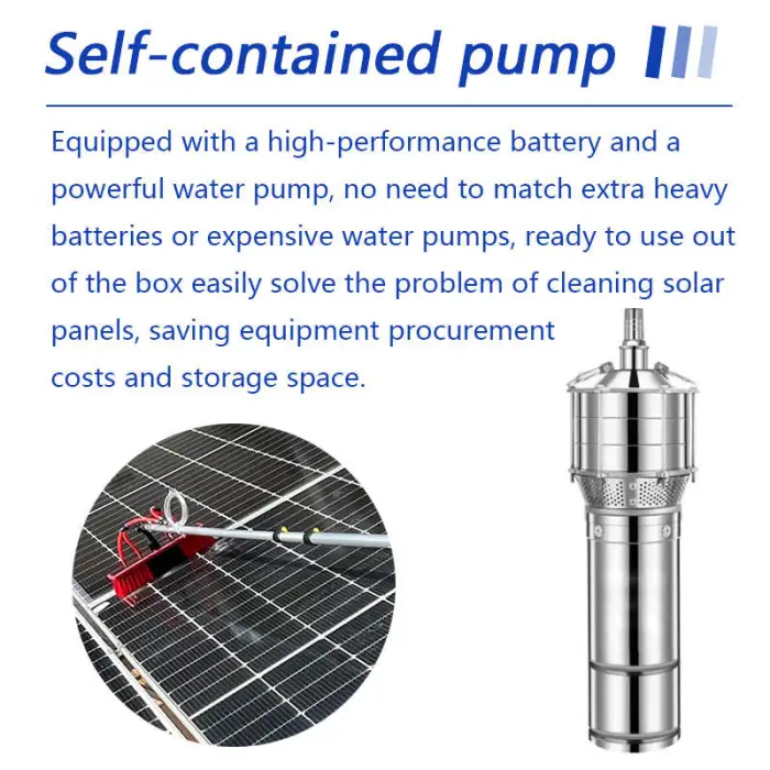 Solar Panel Cleaning Brush Water Washing Photovoltaic Tool Build with Battery and Water Pump Water Spray Washer