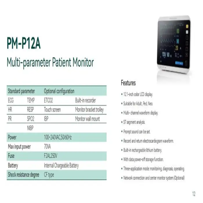 Electric Multi-Parameter Patient Monitor Medical Device Equipment Made of Durable Metal