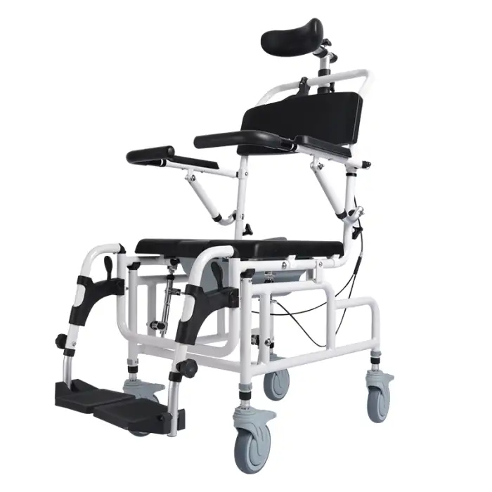 Adjustable Headrest Tilt-in-Space Reclining Shower/Toilet Commode Chair Padded Seat Armrests Flip-Up Bathroom Safety Equipment
