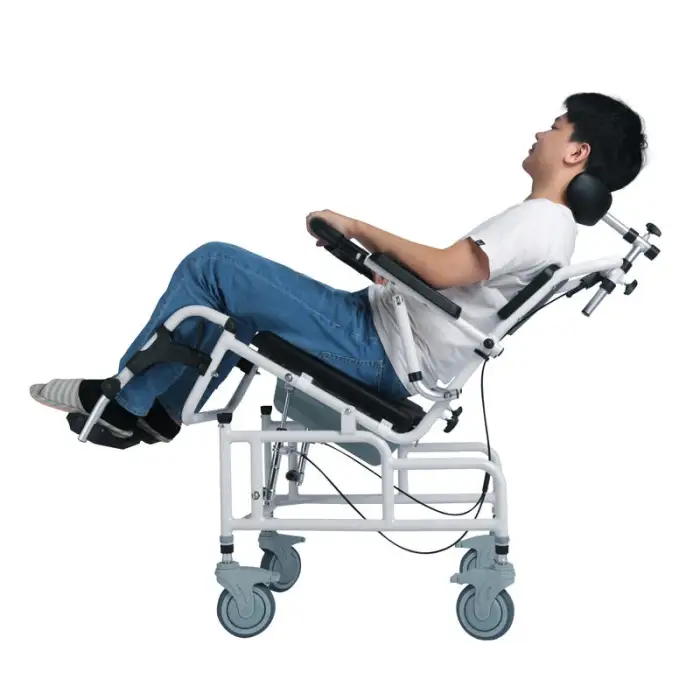 Adjustable Headrest Tilt-in-Space Reclining Shower/Toilet Commode Chair Padded Seat Armrests Flip-Up Bathroom Safety Equipment