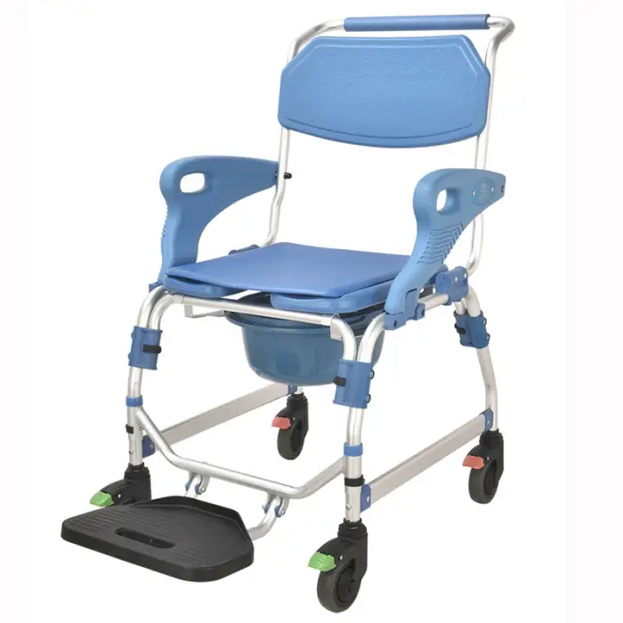 Folding Commode Wheel Chair for Shower and Commode Toilets Feature in Bathroom Safety Equipment