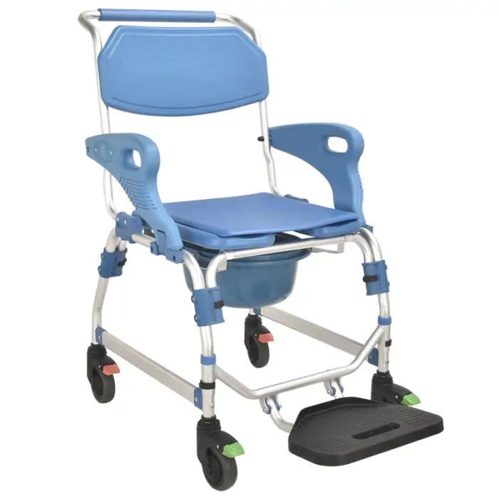 Folding Commode Wheel Chair for Shower and Commode Toilets Feature in Bathroom Safety Equipment