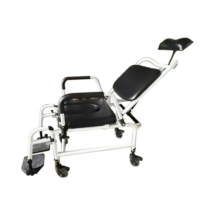 Comfortable Reclining Commode Chair with Tilt Toilet Feature Bathroom Safety Equipment