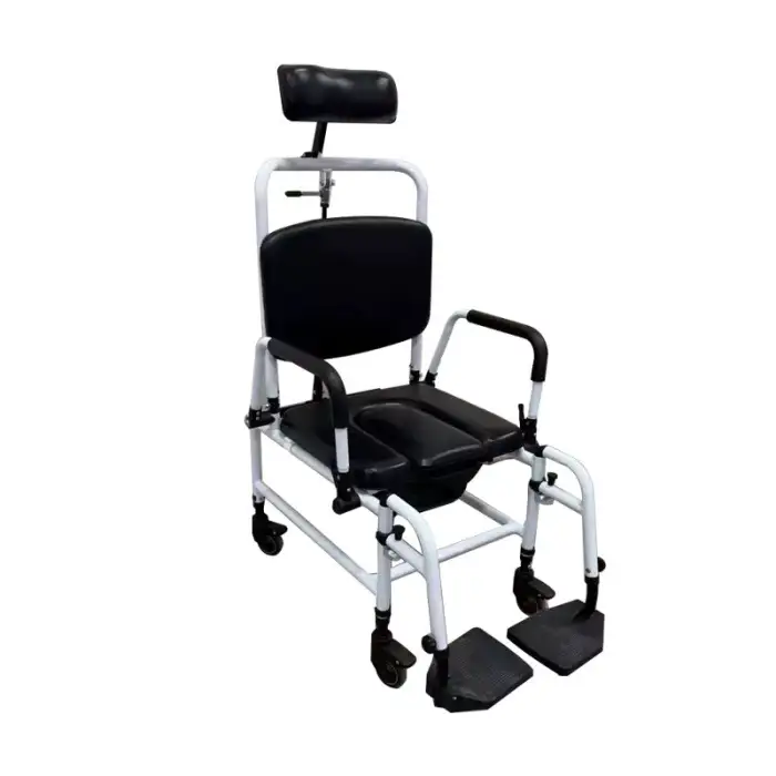 Comfortable Reclining Commode Chair with Tilt Toilet Feature Bathroom Safety Equipment