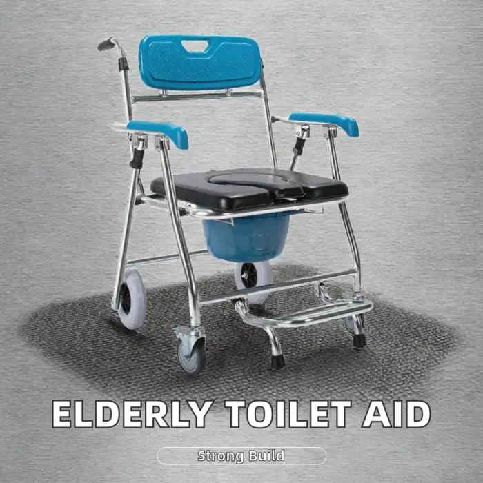 Aluminum Alloy Mobile Toilet Stool Elderly Shower Chair Wheels Safety Equipment Toilet Seat Elderly Bathroom Accessory