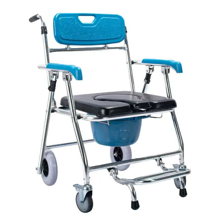 Aluminum Alloy Mobile Toilet Stool Elderly Shower Chair Wheels Safety Equipment Toilet Seat Elderly Bathroom Accessory