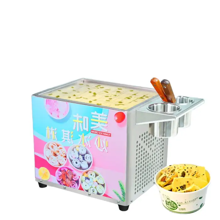 220W High Efficiency Single Flat Square Pan Mini Fried Roll Ice Cream Machine for Home Use