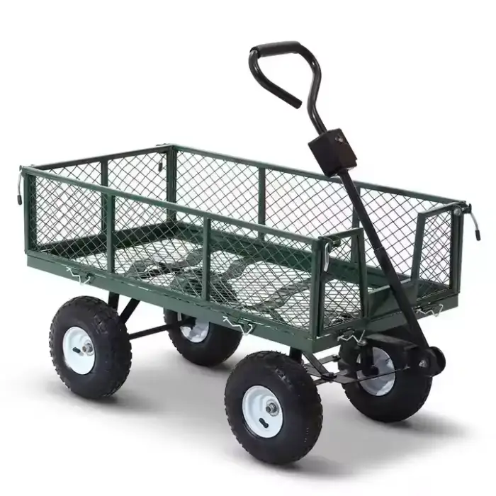 Heavy Duty Steel Mesh Yard Garden Outdoor Firewood Cart Utility Garden Tool Trolley Cart Four Wheels Removable Sides