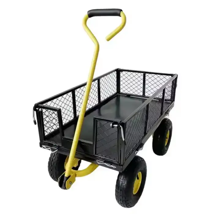 Heavy Duty Steel Mesh Yard Garden Outdoor Firewood Cart Utility Garden Tool Trolley Cart Four Wheels Removable Sides