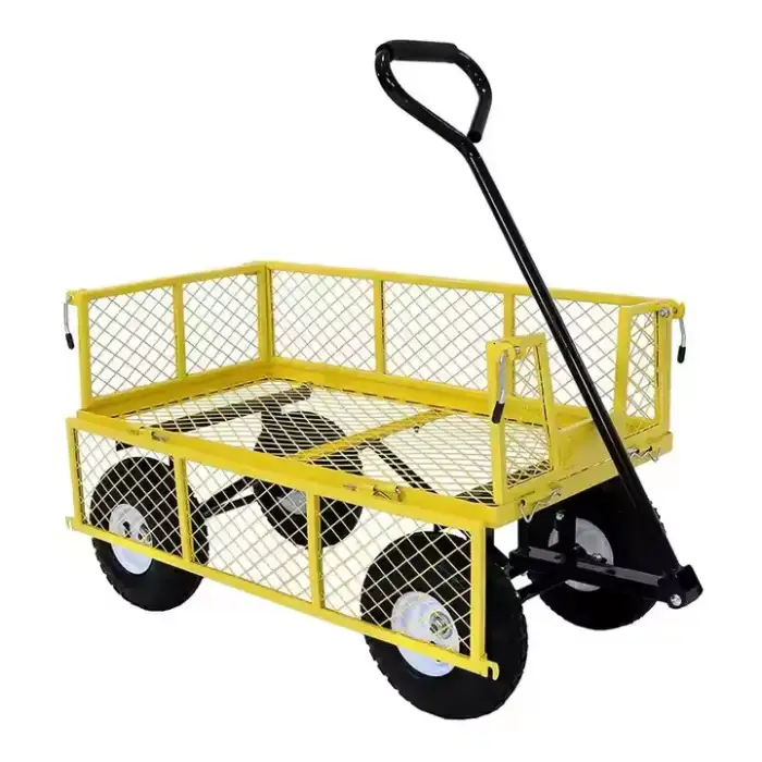 Heavy Duty Steel Mesh Yard Garden Outdoor Firewood Cart Utility Garden Tool Trolley Cart Four Wheels Removable Sides